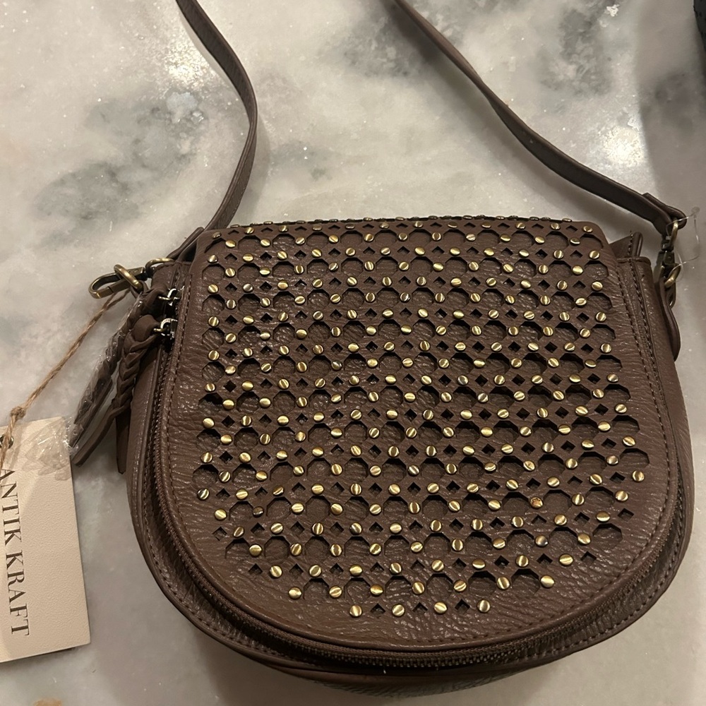 Antik Kraft Taupe Vegan Leather Crossbody Bag